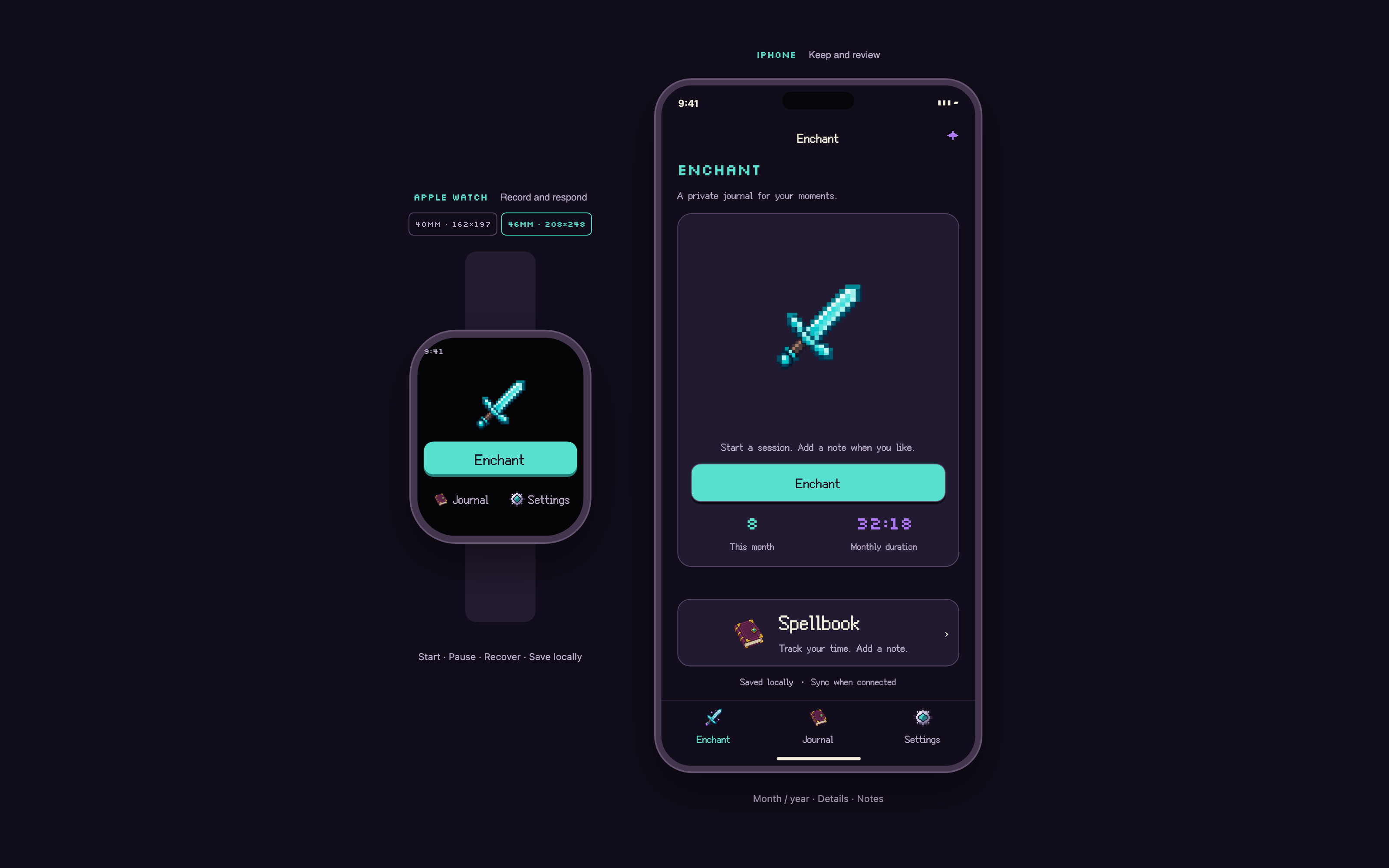 Enchant Home screen on Apple Watch and iPhone
